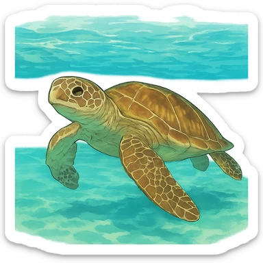 sea turtle in beautiful clear turquoise caribbean sea underwater sticker