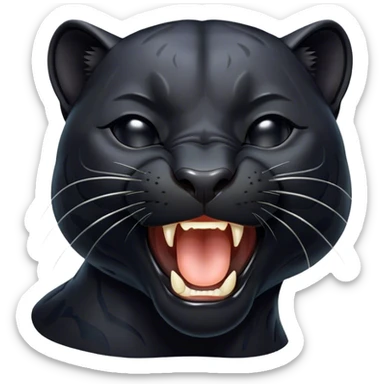 Cinematic Cute Yawning black Panther Portrait Emoji, Head tilted slightly with a dramatic, wide-open yawn, showcasing a sleek, shadowy form with drowsy, half-closed eyes and a relaxed, open expression, Simplified yet irresistibly adorable features, highly detailed, glowing with a soft, cozy dark glow, high shine, relaxed yet expressive, stylized with a dash of whimsical elegance, soft glowing outline, capturing the essence of a drowsy yet affectionate jungle guardian that appears ready to stretch out for a nap! sticker