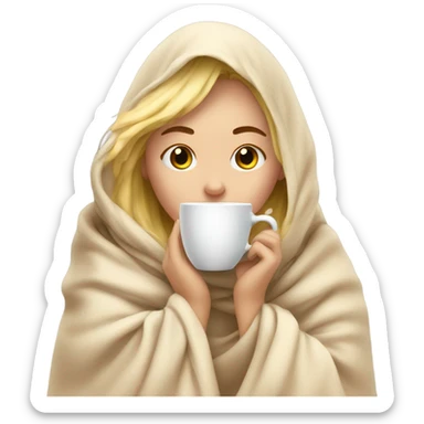 girl inside a blanket sipping coffee eyes closed blonde sticker