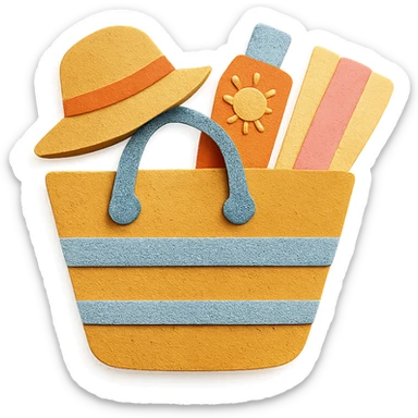 paper-craft style beach bag with layered paper effect filled with summer items sticker