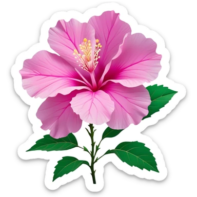 Cinematic Realistic image of a Mugunghwa flower (Rose of Sharon), rendered with delicate petal textures and vibrant pink hues, set against a minimalist background with gentle, diffused lighting that highlights its national significance sticker