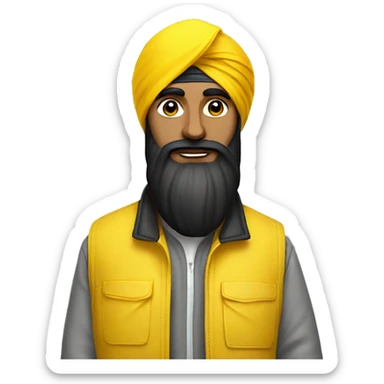 Tall Sikh man with black turban wearing yellow reflective jacket sticker
