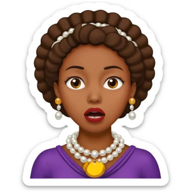 Black woman clutching  pearls on neck and looking shocked  sticker