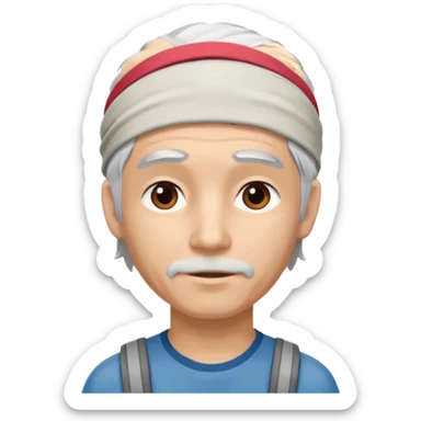 young climber man with white/grey hair and headband sticker