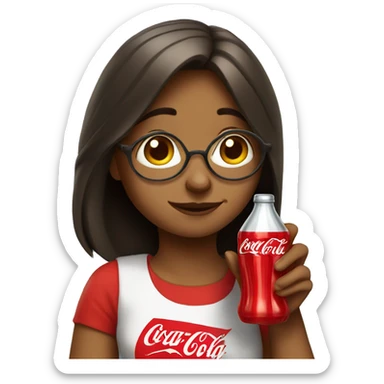 tired girl with laptop drinking coca-cola sticker