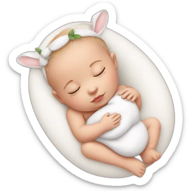 Sleeping white Newborn with bunny headband sticker