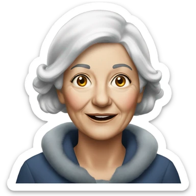 realistic portrait of older caucasion  woman with silver hair and  with Santa cap sticker