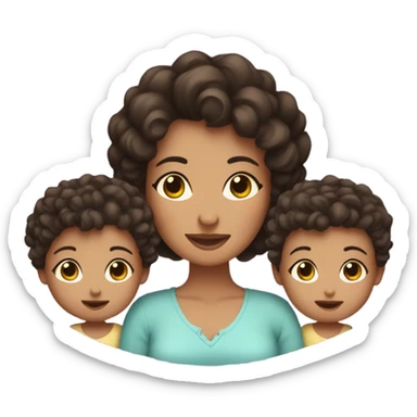 a mom with short dark brown curly hair and twin babies one boy one girl sticker
