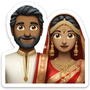indian groom with long hair and white skin bride with blue eyes and same traditional red saree sticker
