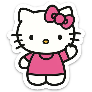 Hello Kitty waving, pink and white girly aesthetic, cute and charming icon style sticker