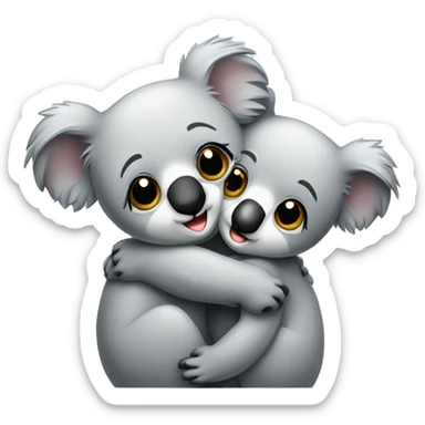 a male and a female koala bear hugging sticker
