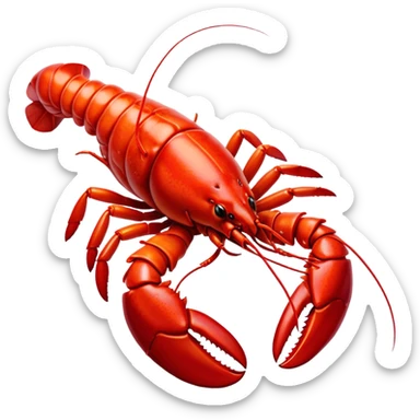 Cinematic bright red rock lobster, detailed hard shell, claws slightly open, freshly cooked, warm glowing tones, rich and indulgent. sticker