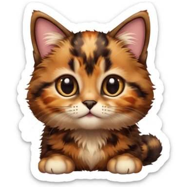 A high-resolution photo-realistic digital illustration of a brown multicoloured  tortoiseshell kitten, chest upward sticker