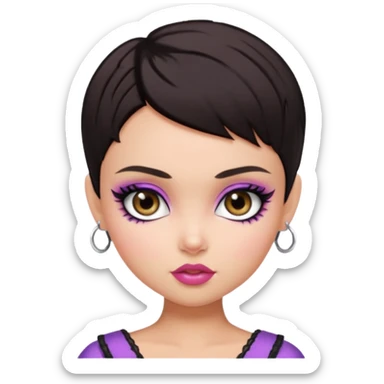 pretty bratz baddie, pretty eyes, pretty makeup, pixie cut, dark hair sticker