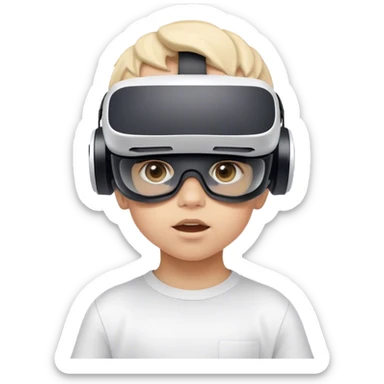 Child wearing virtual reality glasses, with a curious and engaged expression, exploring the digital world through VR technology. sticker
