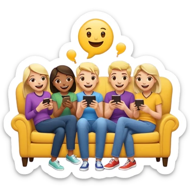 group of friends on couch playing a trivia game couch should be deep dark yellow color sticker
