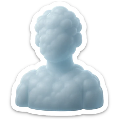 A person from the shoulders up, entirely composed of fluffy white convex clouds sticker