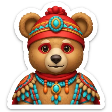 teddy bear Upper, wearing red mayan ancient custome, with carrot half body sticker
