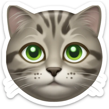Brown-grey mackerel tabby cat with partially white face and green eyes sticker