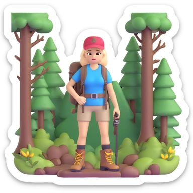 Outdoorsy woman with hiking boots and forest background, Melissa Backwoods sticker