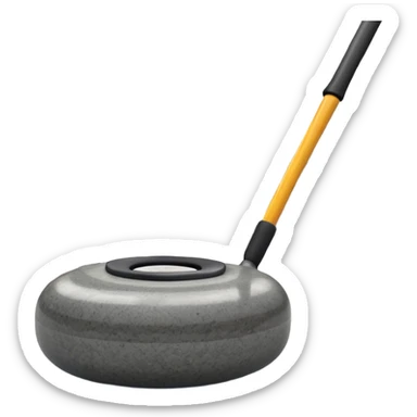 An icon showing a detailed close-up of a curling stone sliding across the ice, with a broom in motion beside it. The background features an indoor stadium with cheering spectators on the stands. Transparent background captures the strategy and focus of curling. sticker