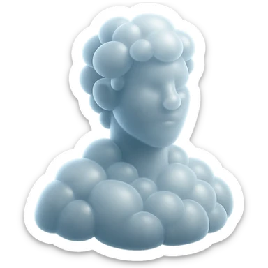 person made entirely of bright, convex clouds, shoulder-up, looking straight sticker