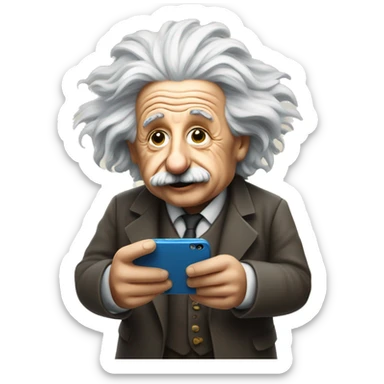 Albert Einstein holds a cell phone in his hands sticker