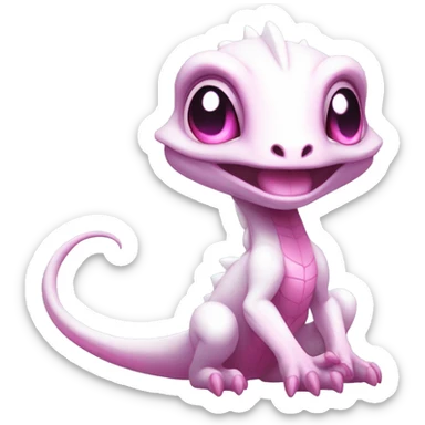 White, Shiny, Chibi, White, Anthro-Sona-Lizard-Alien-Salazzle-Fakémon, with pink eyes, Full Body sticker