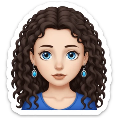 white girl, dark brown long slightly curly hair , skinni but with big breast , septum piercing on nose, beautiful dark gray-blue eyes, sticker