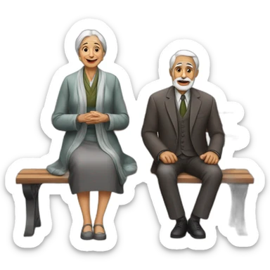 elder sardar men with his wife sitted on bench  sticker