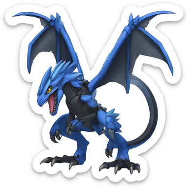  Cool Edgy Black Blue Digimon-Fakemon-Guilmon-Velociraptor-Dragon-Mecha full body sticker