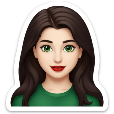 Lauren Jauregui with long dark brown hair, green eyes, red lip sticker