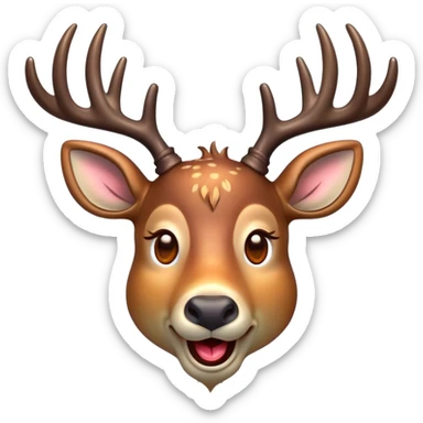 Cinematic Comical Deer Portrait Emoji, Head tilted dramatically with an exaggeratedly amused expression, featuring a sleek dappled coat and whimsically contorted antlers, wide, expressive eyes filled with playful disbelief, Simplified yet hilariously expressive features, highly detailed, glowing with a slightly sassy glow, high shine, dramatic yet playful, stylized with an air of cheeky woodland mischief, bright and endearing, soft glowing outline, capturing the essence of a spirited and over-the-top deer, so meme-worthy it feels like it could side-eye its way into forest folklore instantly! sticker
