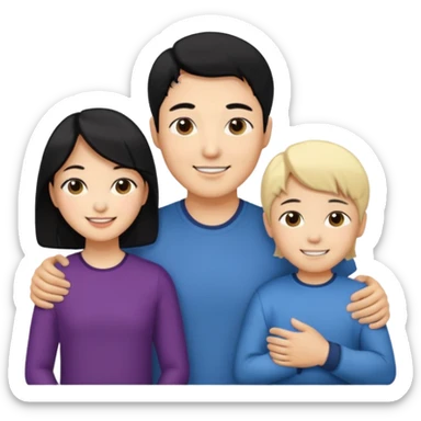 Family korean male x blonde female + black hair kid sticker