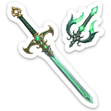magical greatsword with a Eldritch green fire powers in it sticker
