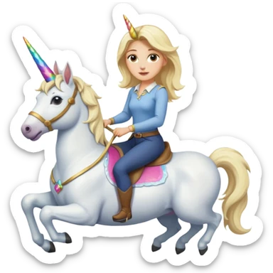 White belgian Shepard with Her blonde owner riding in a unicorn  sticker