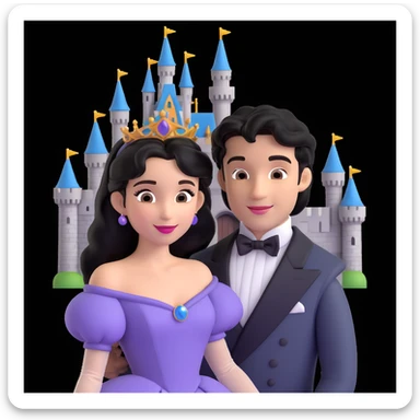 prince and princess Disney dress close up photo in castle background sticker