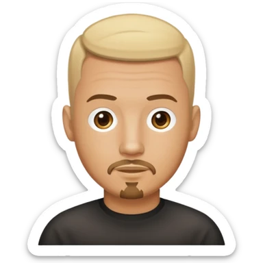 blonde buzz cut on a tan man with a brunette gottee sticker