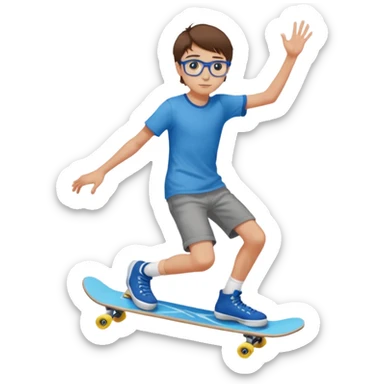 adolescent garçon taille moyenne corpulence maigre cheveux chatain court yeux bleus lunettes photo de pieds style skater sticker