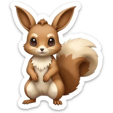 Cute cool animal hybrid Fakemon full body, brown, beige, squirrel-eevee-bunny sticker