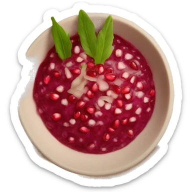 matbucha dip with pomegranate seeds on top sticker