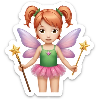 Little girl with fairy wings, wand, and tutu. She has strawberry blond hair with pig tails.  sticker