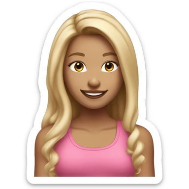 Girl with pink tank top and lighter skin straight dirty blonde hair with light blonde highlights with makeup smiling and long hair sticker