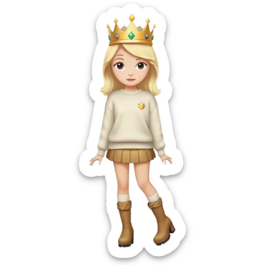 ragazza bionda con la corona,gonna corta e maglione oversize e stivali col tacco sticker