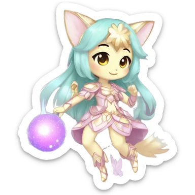 Cute Kawaii Chibi Anthro Sona Colorful Ethereal Pretty see Godly Celestial Shiny Fakemon Full Body sticker