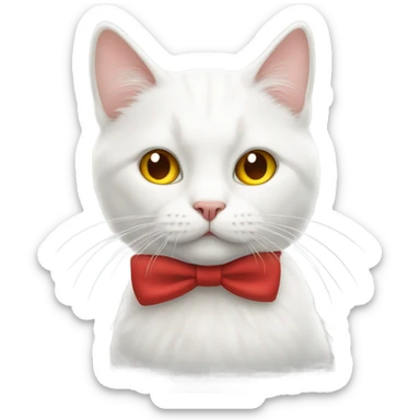 White cat with yellow nose and red bow sticker