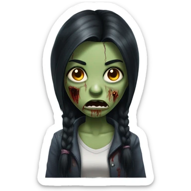 girl zombie with black long hair with teeth and serious face  sticker