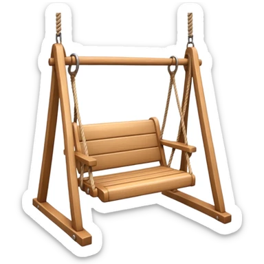 iOS-style 3D emoji: a wooden swing hanging from two ropes, suspended in mid-air, with soft shadows and glossy highlights sticker