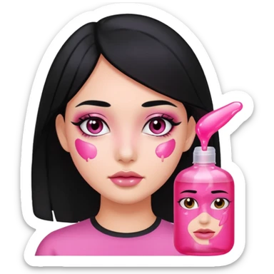 Black hair girl with pink gel on her face sticker