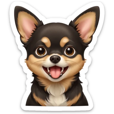 A high-resolution digital illustration of a cute black and tan chihuahua yawning. portrait in a clean, semi-realistic style sticker